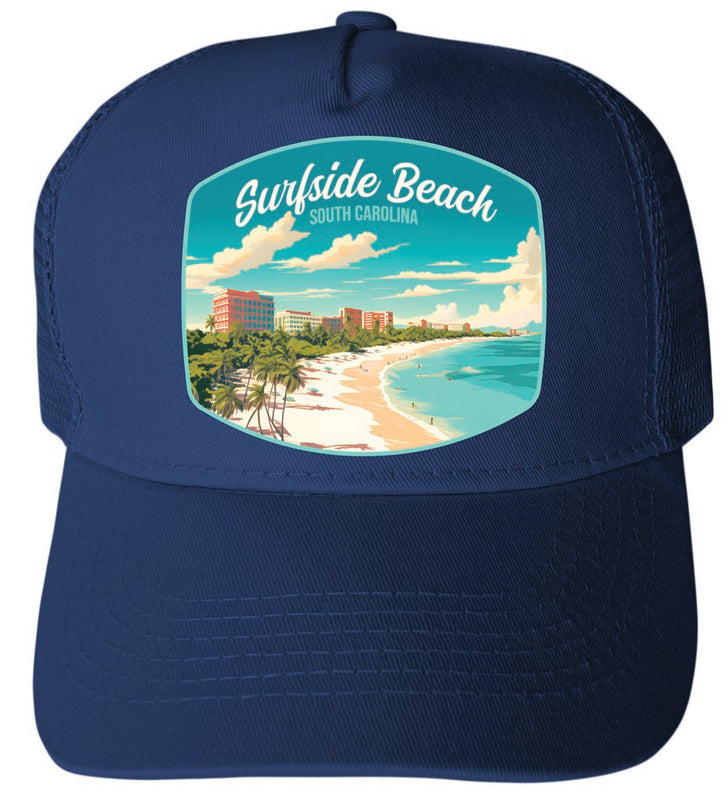 Surfside Beach South Carolina Design B Navy Unisex Mesh Back Trucker Hat with Adjustable Snapback 4-Pack