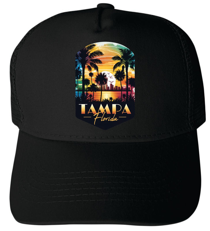 Tampa Florida Unisex Mesh Back Trucker Hat with Adjustable Snapback Black