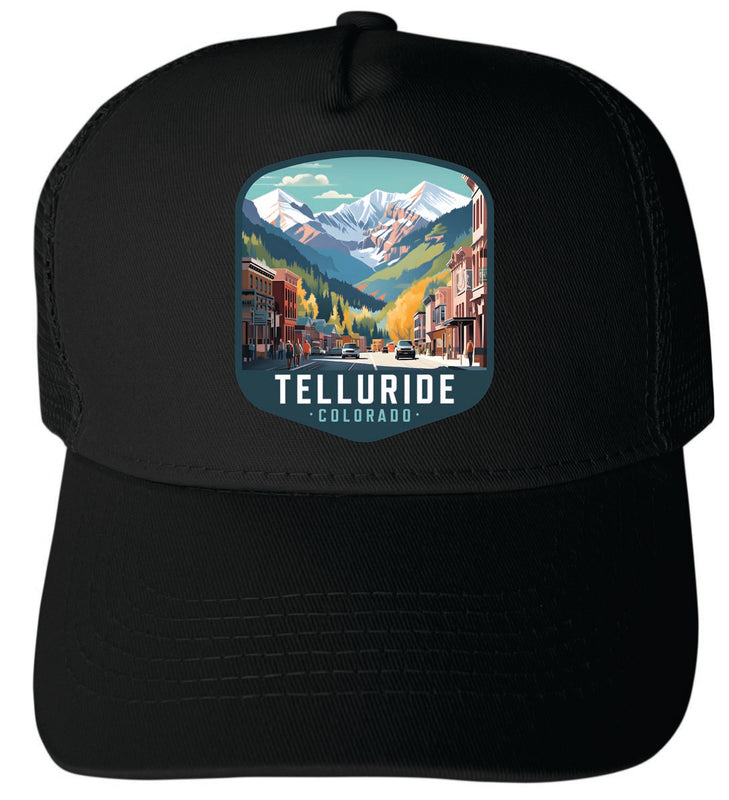 Telluride Colorado Unisex Mesh Back Trucker Hat with Adjustable Snapback Black