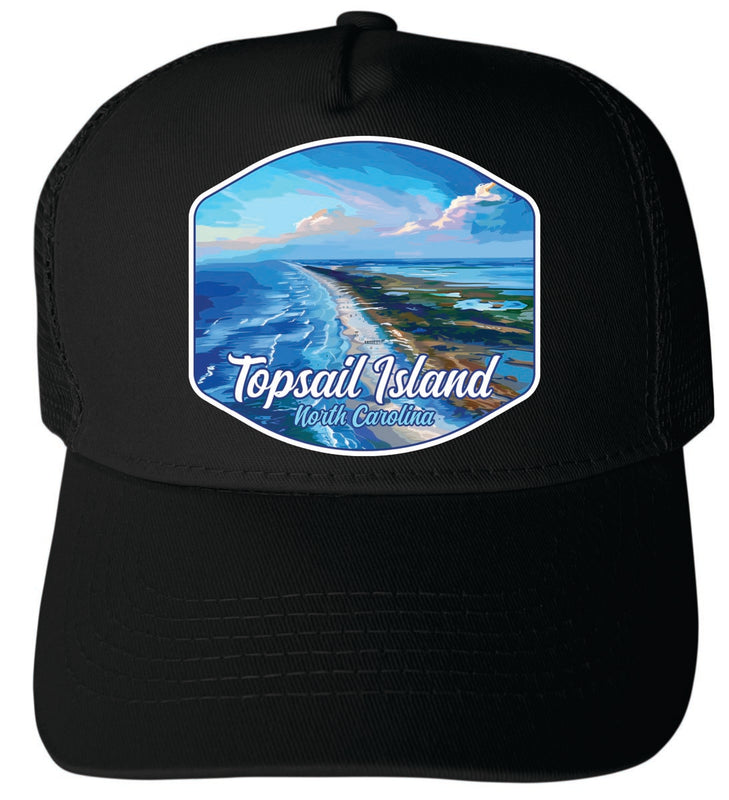 Topsail Island North Carolina Unisex Mesh Back Trucker Hat with Adjustable Snapback Black