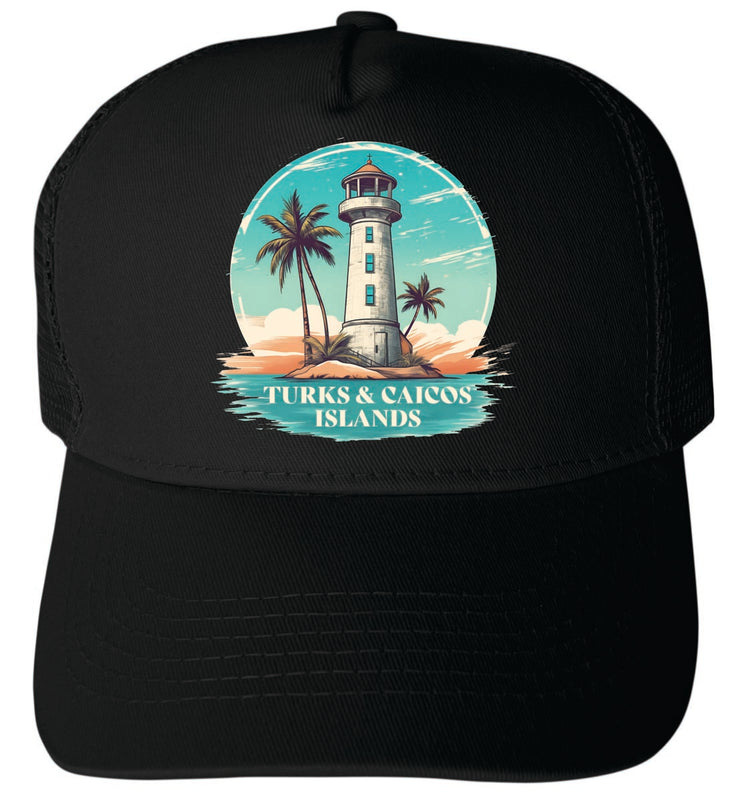 Turks and Caicos Island Unisex Mesh Back Trucker Hat with Adjustable Snapback Black