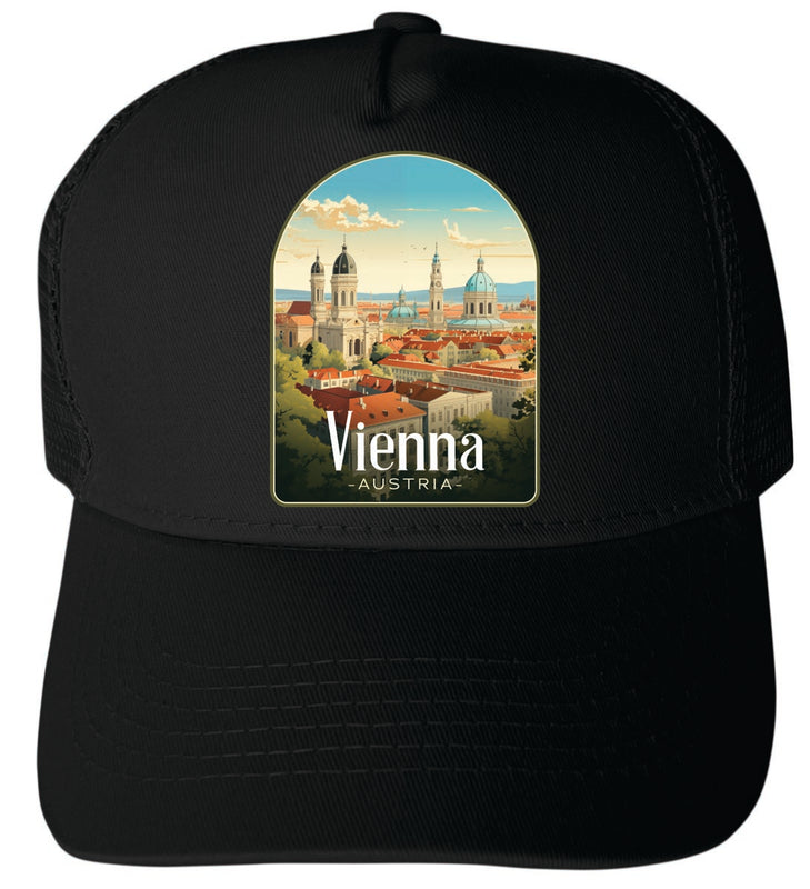 Vienna Austria Unisex Mesh Back Trucker Hat with Adjustable Snapback Black