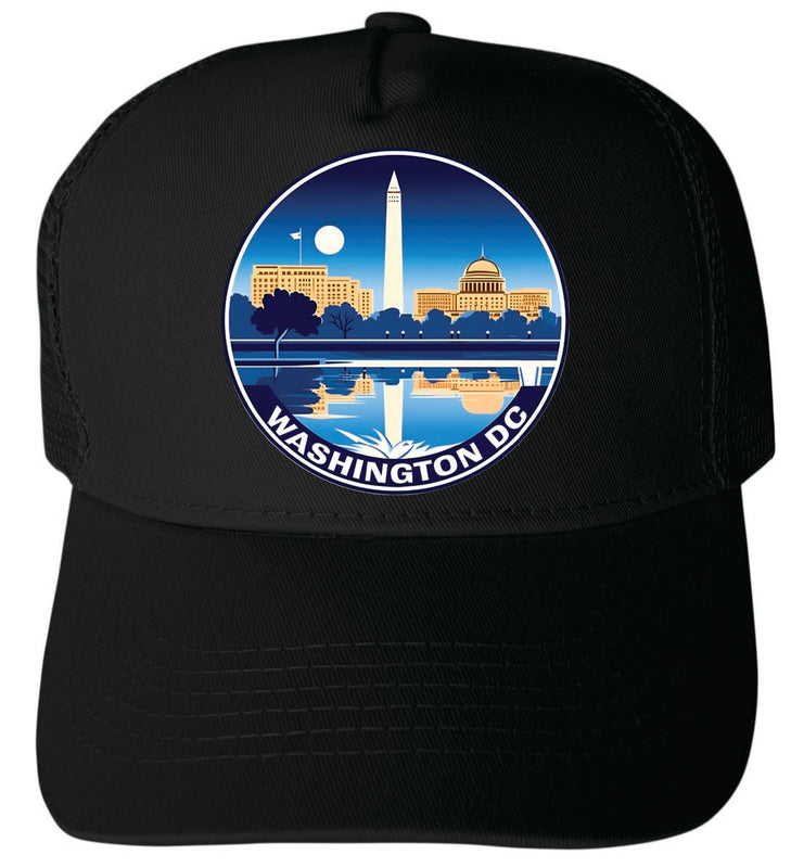 Washington DC Unisex Mesh Back Trucker Hat with Adjustable Snapback Black