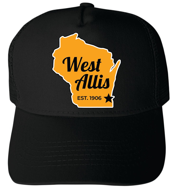 West Allis Wisconsin Unisex Mesh Back Trucker Hat with Adjustable Snapback Black