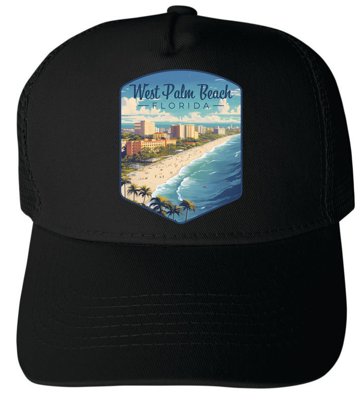 West Palm Beach Florida Unisex Mesh Back Trucker Hat with Adjustable Snapback Black
