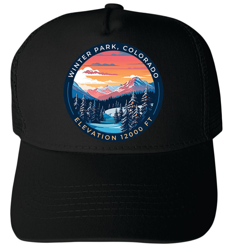 Winter Park Colorado Unisex Mesh Back Trucker Hat with Adjustable Snapback Black