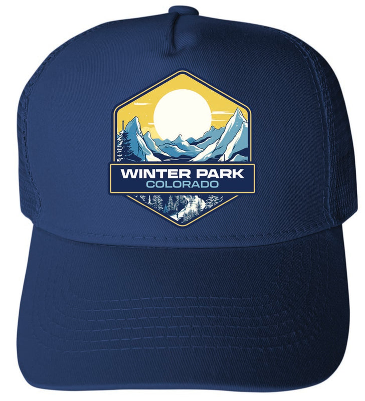 Winter Park Colorado Design C Navy Unisex Mesh Back Trucker Hat with Adjustable Snapback Single