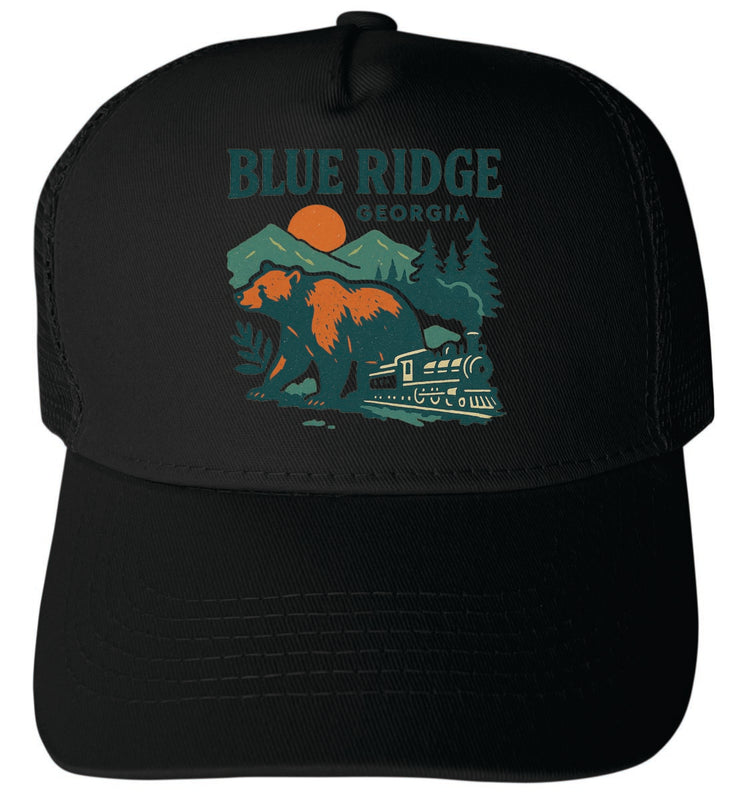 Blue Ridge Georgia Vintage Design Black Unisex Mesh Back Trucker Hat with Adjustable Snapback Black