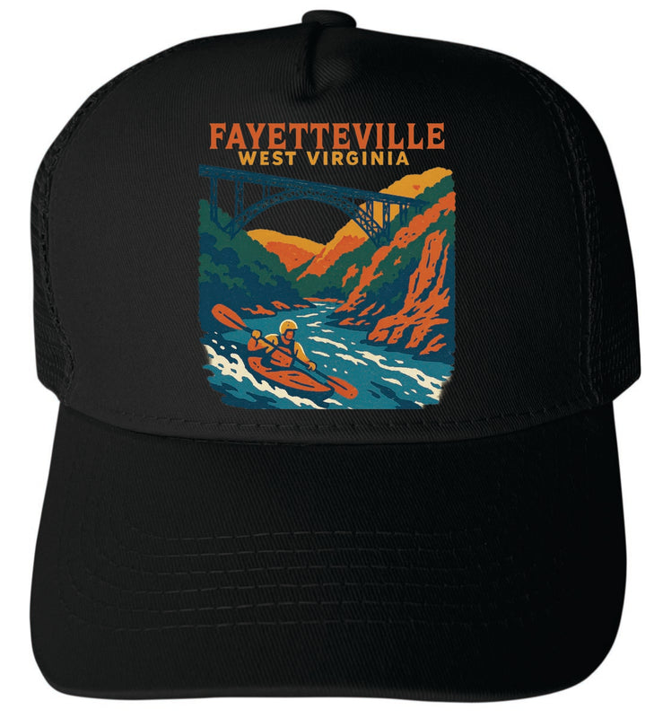 Fayetteville West Virginia Vintage Design Black Unisex Mesh Back Trucker Hat with Adjustable Snapback Black