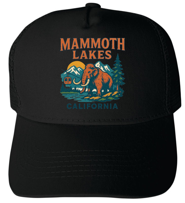 Mammoth Lakes California Vintage Design Black Unisex Mesh Back Trucker Hat with Adjustable Snapback Black