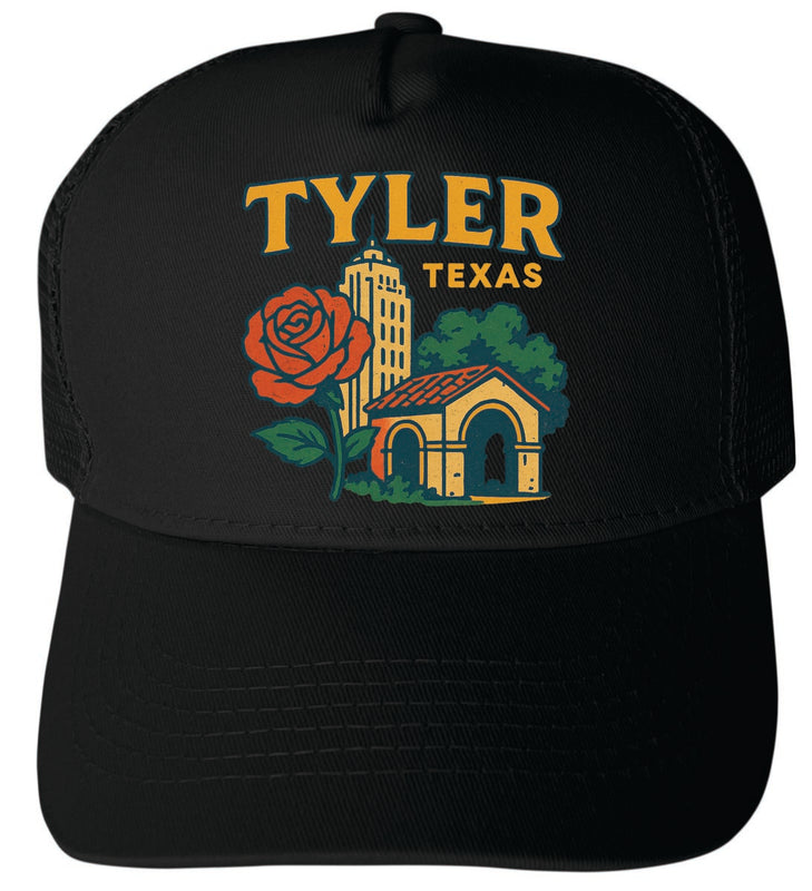 Tyler Texas Vintage Design Black Unisex Mesh Back Trucker Hat with Adjustable Snapback Black