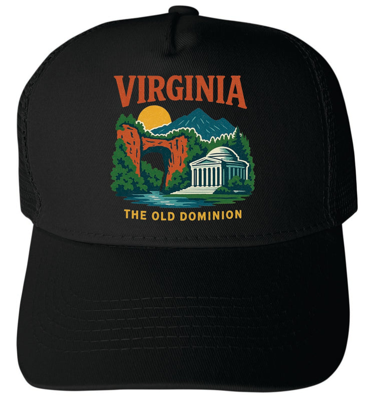 Virginia Vintage Design Black Unisex Mesh Back Trucker Hat with Adjustable Snapback Black