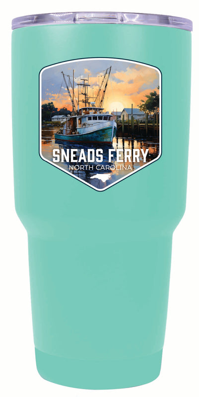 Sneads Ferry North Carolina Shrimp Boat Design Souvenir 24 oz Insulated Stainless Steel Tumbler Seafoam Single