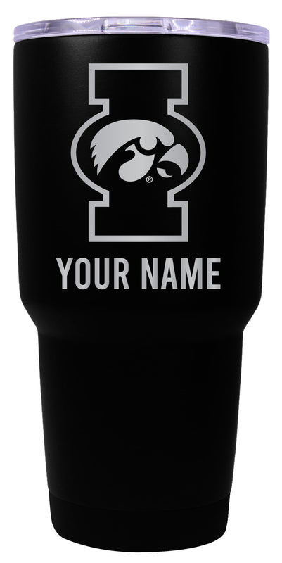 Iowa Hawkeyes Officially Licensed 24 oz Customizable Engraved Insulated Stainless Steel Tumbler Black