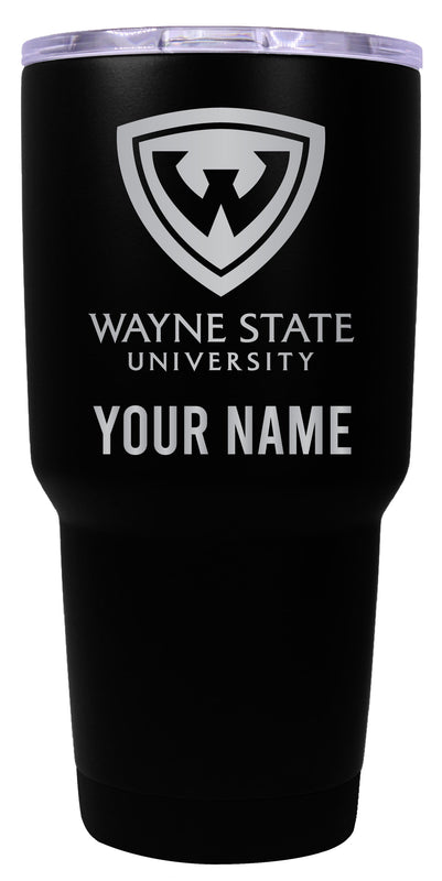 Wayne State Officially Licensed 24 oz Customizable Engraved Insulated Stainless Steel Tumbler Black