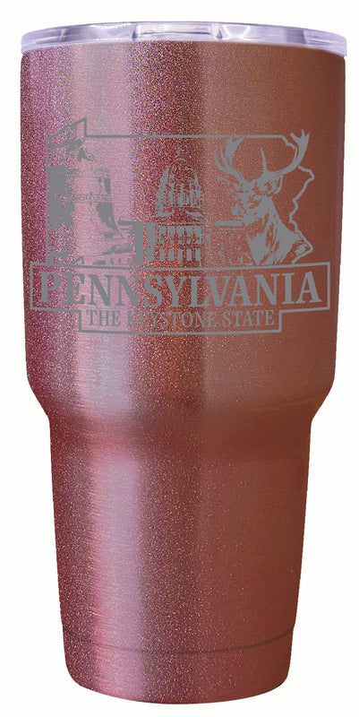 Pennsylvania Souvenir 24 oz Engraved Insulated Stainless Steel Tumbler Rose Gold 2-Pack