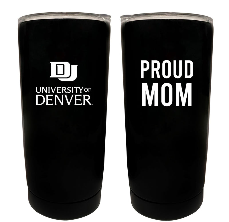 University of Denver Pioneers NCAA Insulated Tumbler - 16oz Stainless Steel Travel Mug Proud Mom Design Black