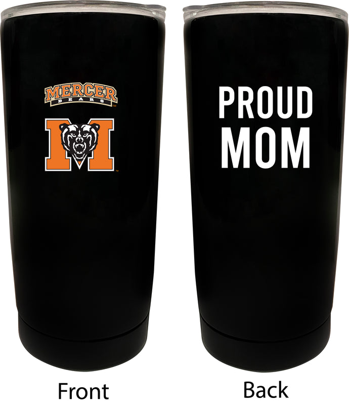Mercer University NCAA Insulated Tumbler - 16oz Stainless Steel Travel Mug Proud Mom Design Black