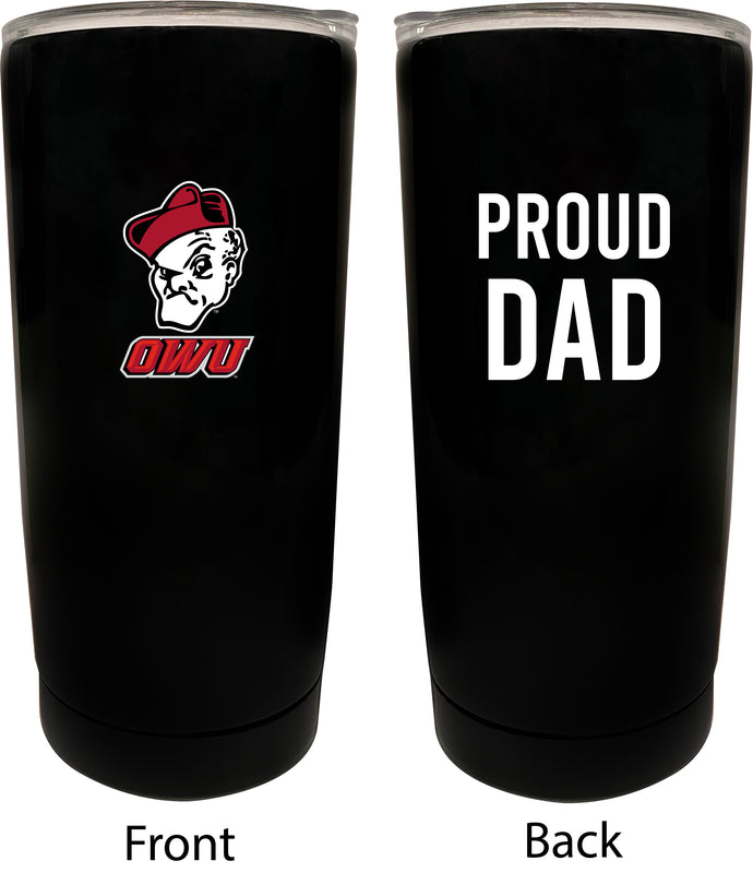 Ohio Wesleyan University NCAA Insulated Tumbler - 16oz Stainless Steel Travel Mug Proud Dad Design Black