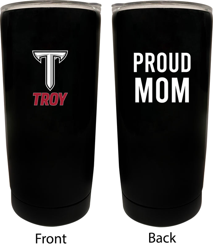 Troy University NCAA Insulated Tumbler - 16oz Stainless Steel Travel Mug Proud Mom Design Black
