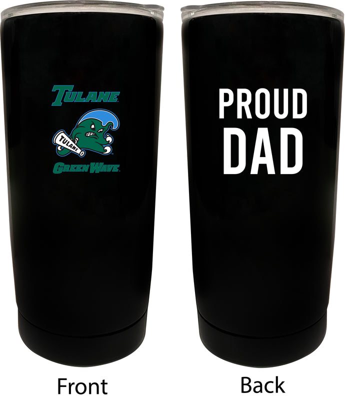 Tulane University Green Wave NCAA Insulated Tumbler - 16oz Stainless Steel Travel Mug Proud Dad Design Black
