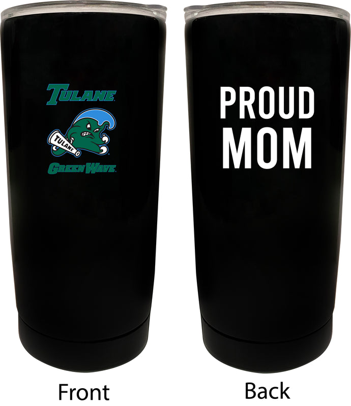Tulane University Green Wave NCAA Insulated Tumbler - 16oz Stainless Steel Travel Mug Proud Mom Design Black