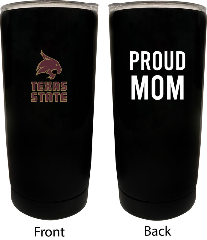 Texas State Bobcats NCAA Insulated Tumbler - 16oz Stainless Steel Travel Mug Proud Mom Design Black