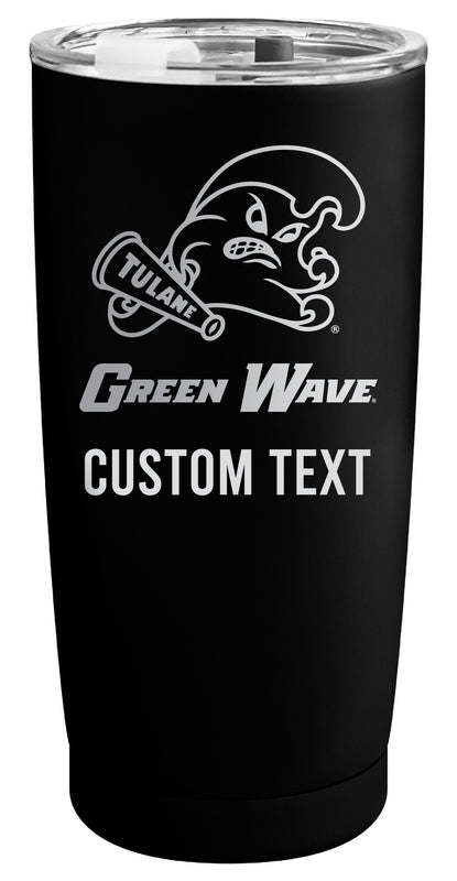 Tulane University Green Wave Customizable Officially Licensed 16 oz Engraved Insulated Stainless Steel Tumbler Black