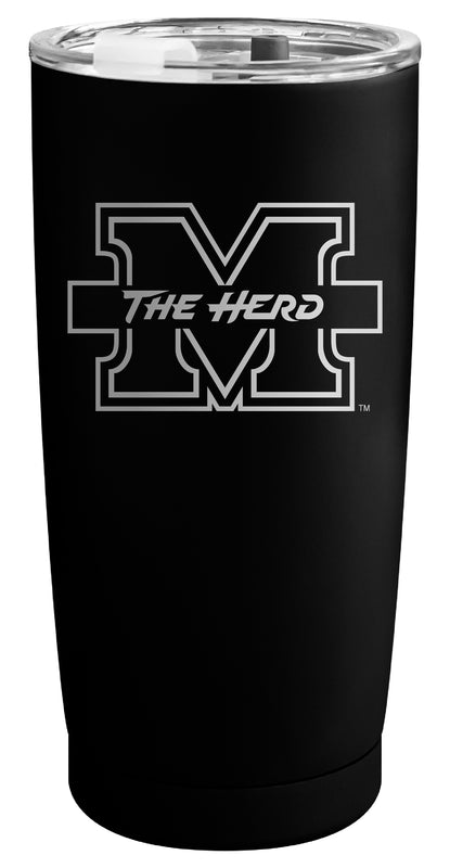 Marshall Thundering Herd Officially Licensed 16 oz Engraved Insulated Stainless Steel Tumbler Black