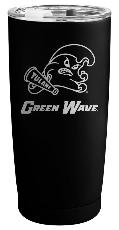 Tulane University Green Wave Officially Licensed 16 oz Engraved Insulated Stainless Steel Tumbler Black
