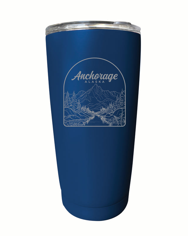 Anchorage Alaska Souvenir 16 oz Engraved Stainless Steel Insulated Tumbler Navy Single Unit