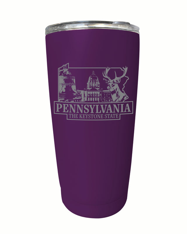 Pennsylvania Souvenir 16 oz Engraved Stainless Steel Insulated Tumbler Purple 4-Pack