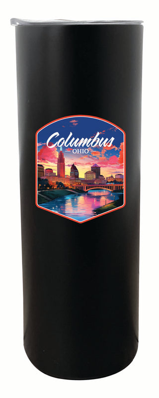 Columbus Ohio Sunset Cityscape Design Souvenir 20 oz Insulated Stainless Steel Skinny Tumbler Black 2-Pack