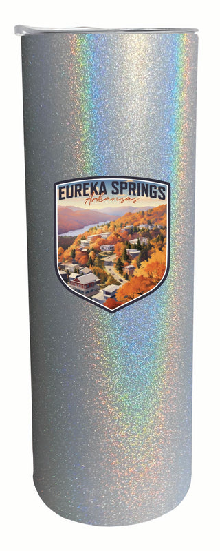 Eureka Springs Arkansas Little Switzerland of the Ozarks Design Souvenir 20 oz Insulated Stainless Steel Skinny Tumbler Gray Glitter Single