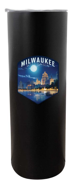 Milwaukee Wisconsin Design B Souvenir 20 oz Insulated Stainless Steel Skinny Tumbler Black 2-Pack