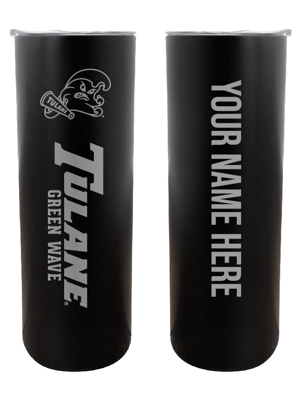 Tulane University Green Wave Customizable 20 oz Engraved Insulated Skinny Tumbler Officially Licensed Collegiate Product Black