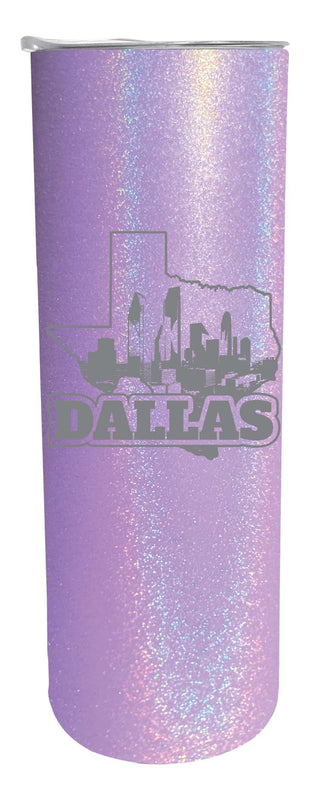 Dallas Texas Souvenir 20 oz Engraved Insulated Stainless Steel Skinny Tumbler Purple Glitter 4-Pack