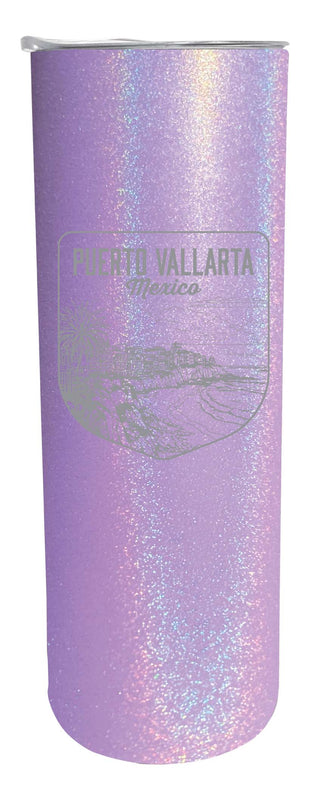 Puerto Vallarta Mexico Souvenir 20 oz Engraved Insulated Stainless Steel Skinny Tumbler Purple Glitter 4-Pack