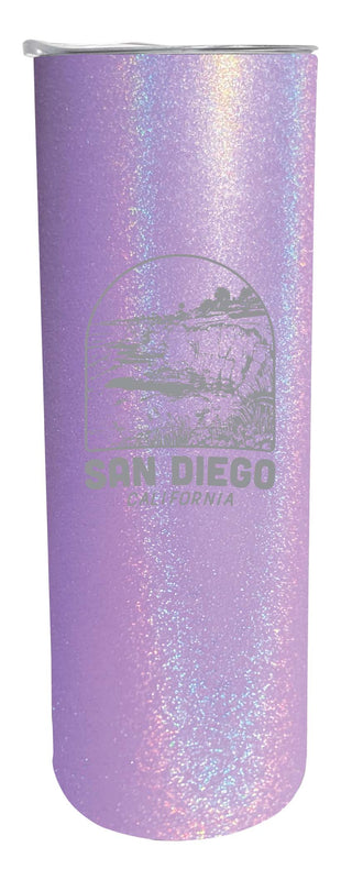 San Diego California Souvenir 20 oz Engraved Insulated Stainless Steel Skinny Tumbler Purple Glitter 4-Pack