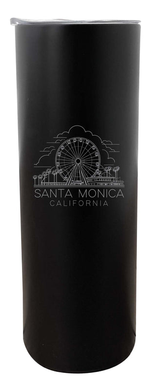 Santa Monica California Souvenir 20 oz Engraved Insulated Stainless Steel Skinny Tumbler Black 2-Pack