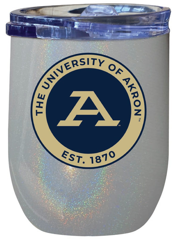 Akron Zips 12 oz Insulated Wine Stainless Steel Tumbler Rainbow Glitter Gray Officially Licensed Collegiate Product Rainbow Glitter Gray