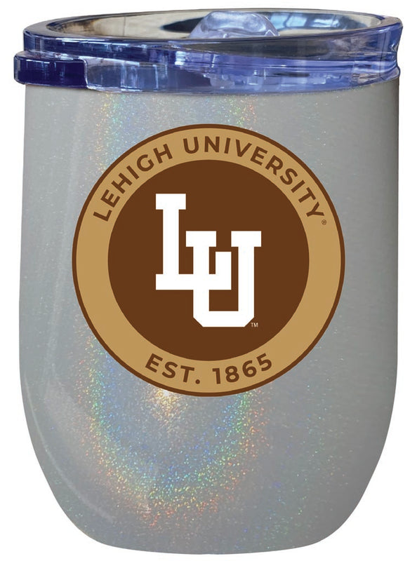 Lehigh University Mountain Hawks 12 oz Insulated Wine Stainless Steel Tumbler Rainbow Glitter Gray Officially Licensed Collegiate Product Rainbow Glitter Gray