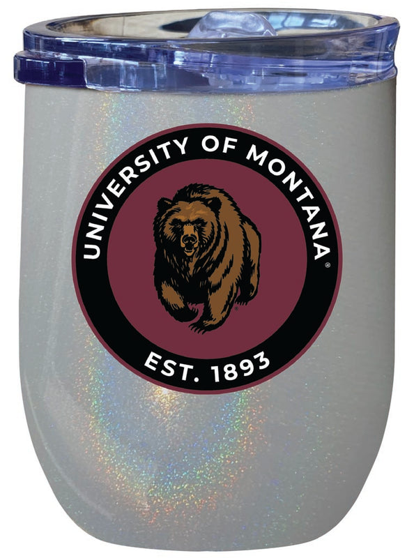Montana University 12 oz Insulated Wine Stainless Steel Tumbler Rainbow Glitter Gray Officially Licensed Collegiate Product Rainbow Glitter Gray