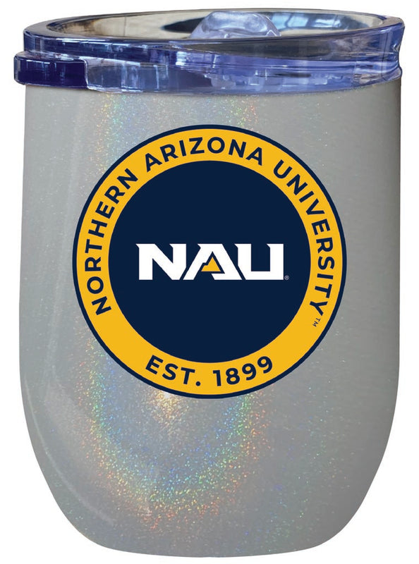 Northern Arizona University 12 oz Insulated Wine Stainless Steel Tumbler Rainbow Glitter Gray Officially Licensed Collegiate Product Rainbow Glitter Gray