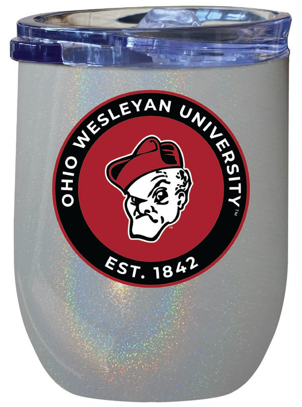 Ohio Wesleyan University 12 oz Insulated Wine Stainless Steel Tumbler Rainbow Glitter Gray Officially Licensed Collegiate Product Rainbow Glitter Gray