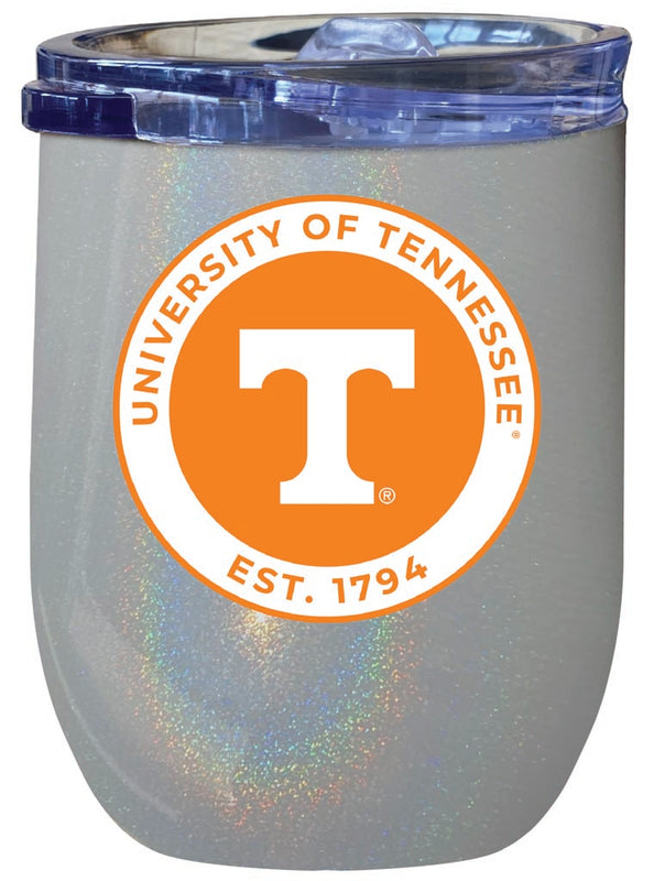 Tennessee Knoxville Volunteers 12 oz Insulated Wine Stainless Steel Tumbler Rainbow Glitter Gray Officially Licensed Collegiate Product Rainbow Glitter Gray