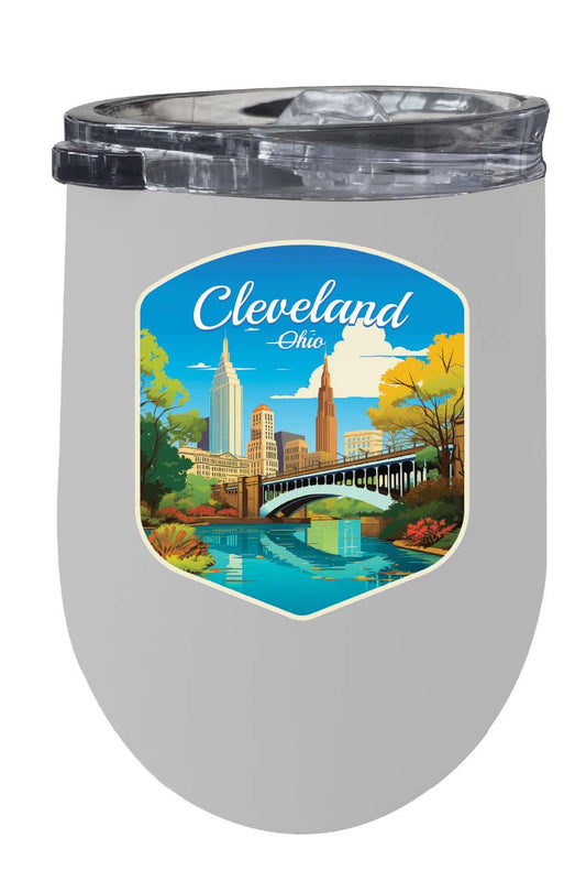 Cleveland Ohio Design B Souvenir 12 oz Insulated Wine Stainless Steel Tumbler White 2-Pack