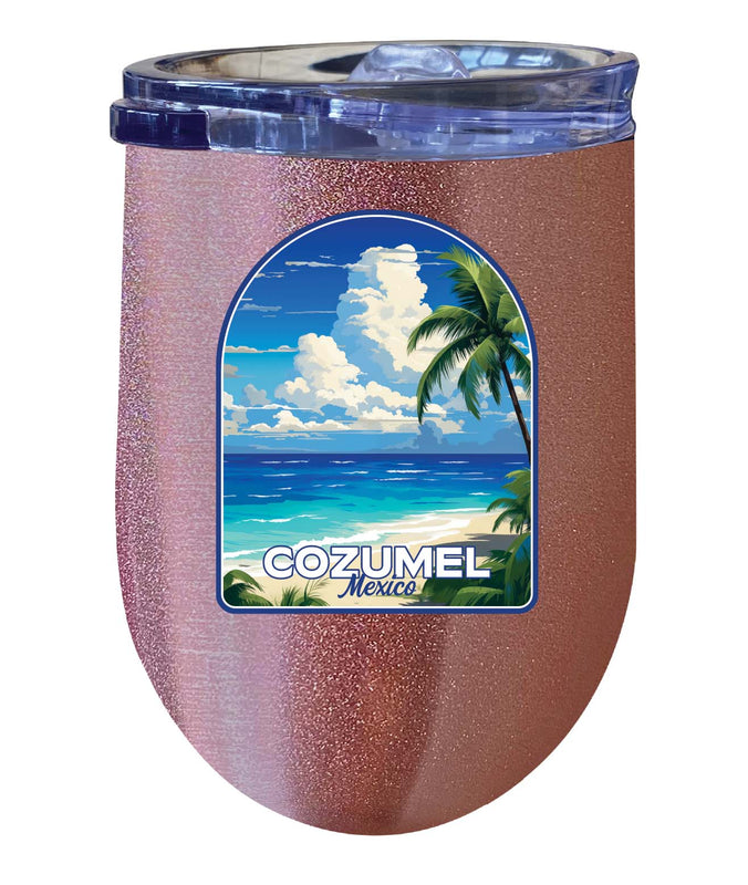 Cozumel Mexico Design C Souvenir 12 oz Insulated Wine Stainless Steel Tumbler Rose Gold 4-Pack