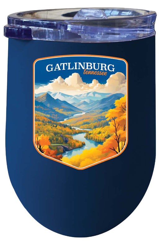 Gatlinburg Tennessee Design D Souvenir 12 oz Insulated Wine Stainless Steel Tumbler Navy Single