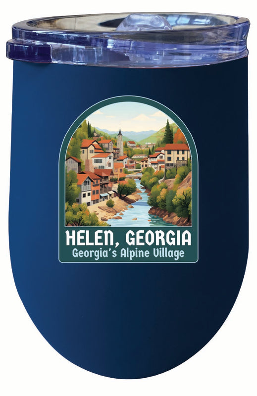 Helen Georgia Alpine Village Design Souvenir 12 oz Insulated Wine Stainless Steel Tumbler Navy 2-Pack
